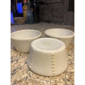 Princess House Pavillion 3 Ramekins Stoneware Off White Hobnail Design 4”x2”